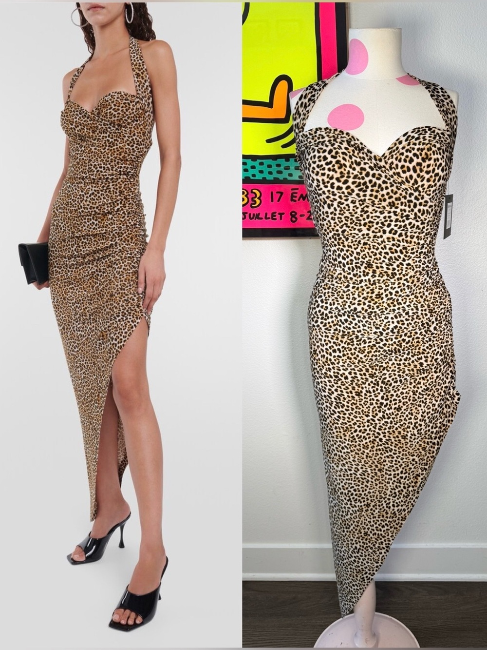 Norma Kamali Cayla Side Drape Gown Dress Bb Leopard Size XXS